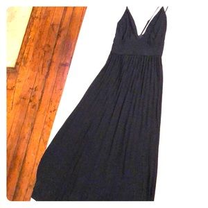 Navy Blue V-Neck Brides Maid Dress, Pleated Skirt